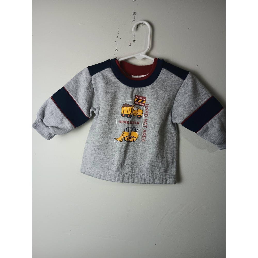 Vintage Small Steps Kids Gray Construction Sweatshirt 12M Hard Hat Area Truck